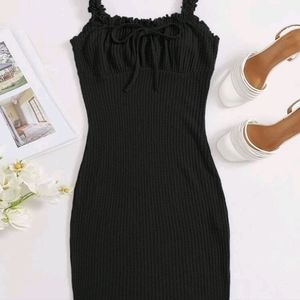 Frill trim strap knot front ruched bust dress